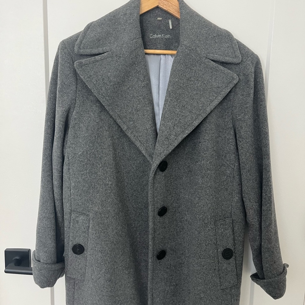 Calvin Klein Men's Charcoal Gray Wool Pea Coat